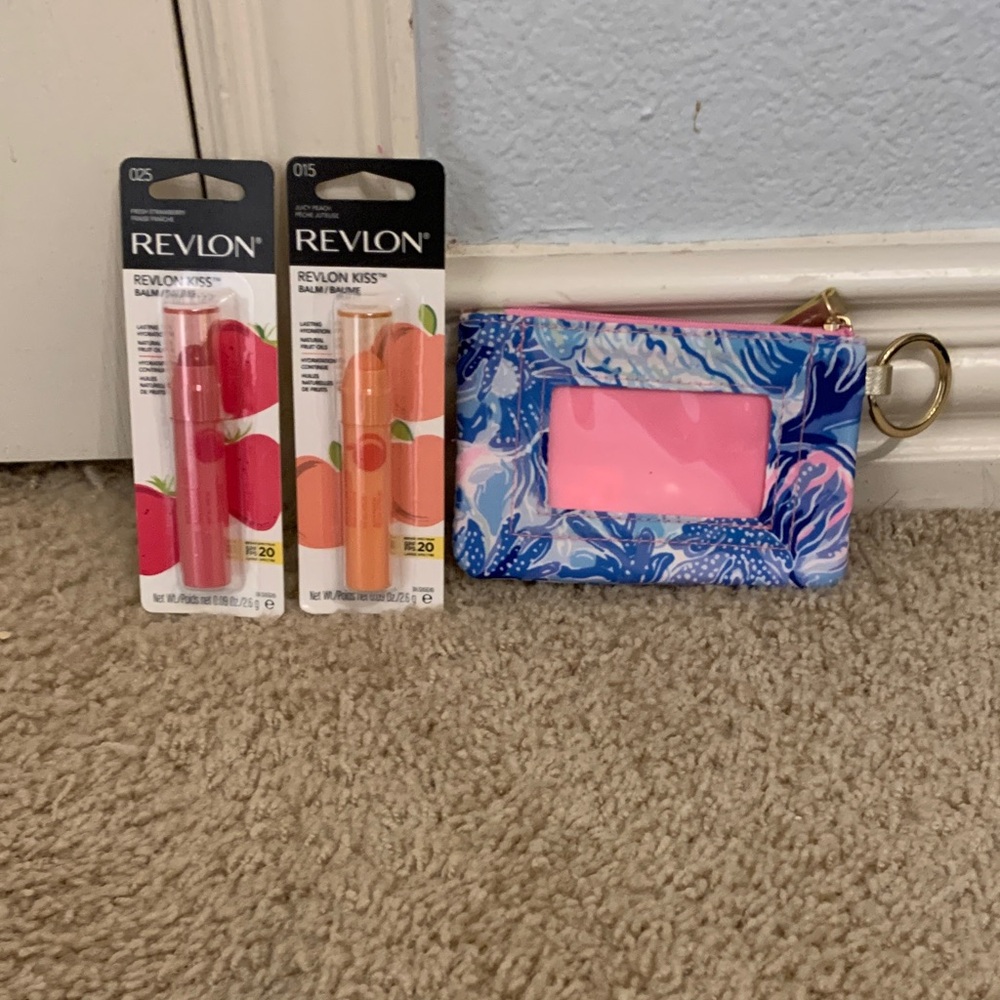Revlon Pink and Orange Lip Balm Duo with Blue and Pink Pouch